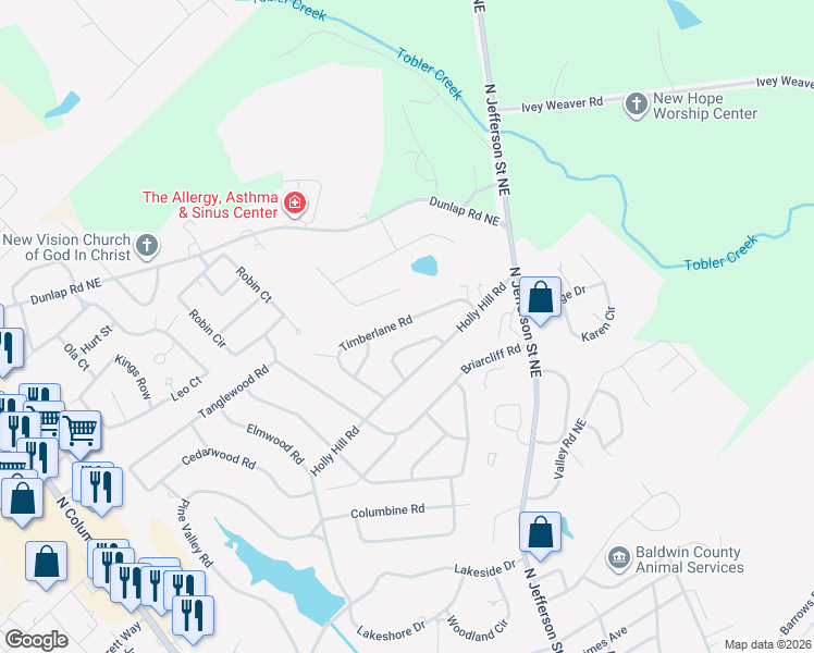 map of restaurants, bars, coffee shops, grocery stores, and more near 1881 Timberlane Road in Milledgeville