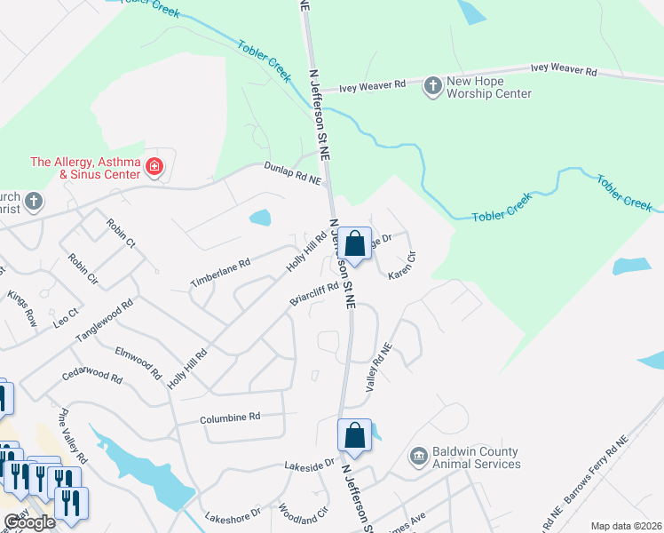 map of restaurants, bars, coffee shops, grocery stores, and more near 1900 North Jefferson Street Northeast in Milledgeville