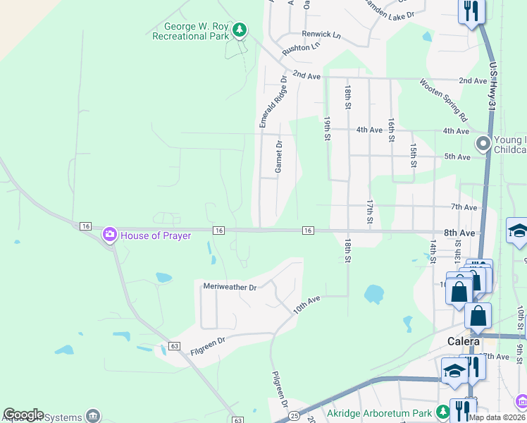map of restaurants, bars, coffee shops, grocery stores, and more near 1179 Emerald Ridge Drive in Calera