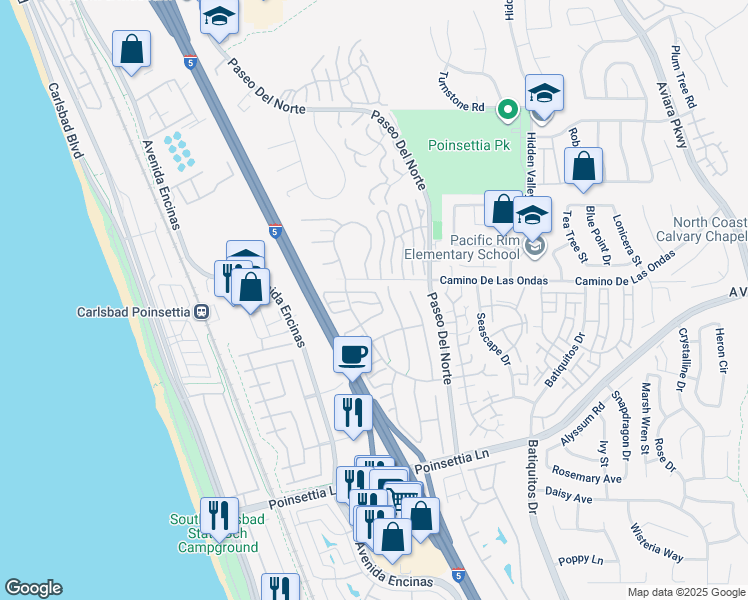 map of restaurants, bars, coffee shops, grocery stores, and more near 839 Skysail Avenue in Carlsbad