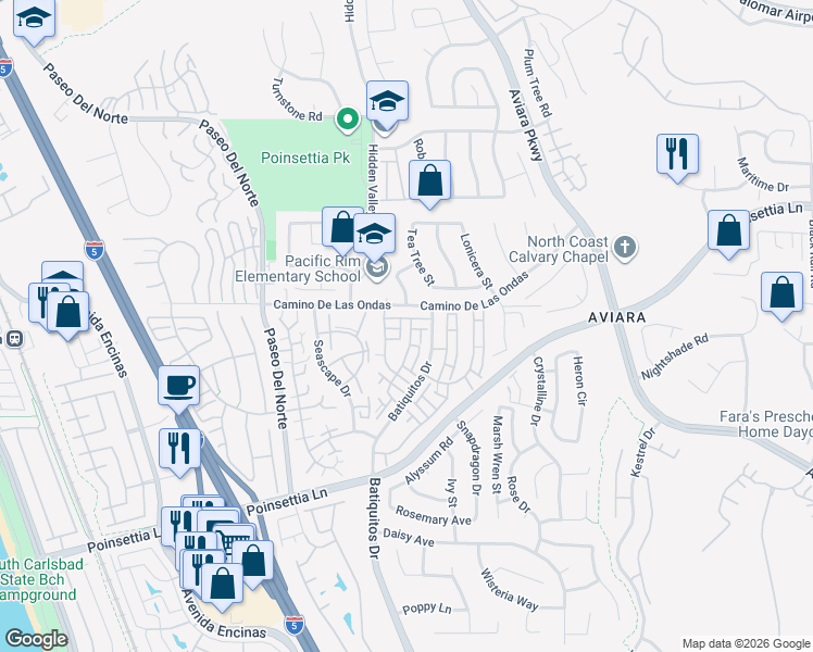 map of restaurants, bars, coffee shops, grocery stores, and more near 902 Hawthorne Avenue in Carlsbad
