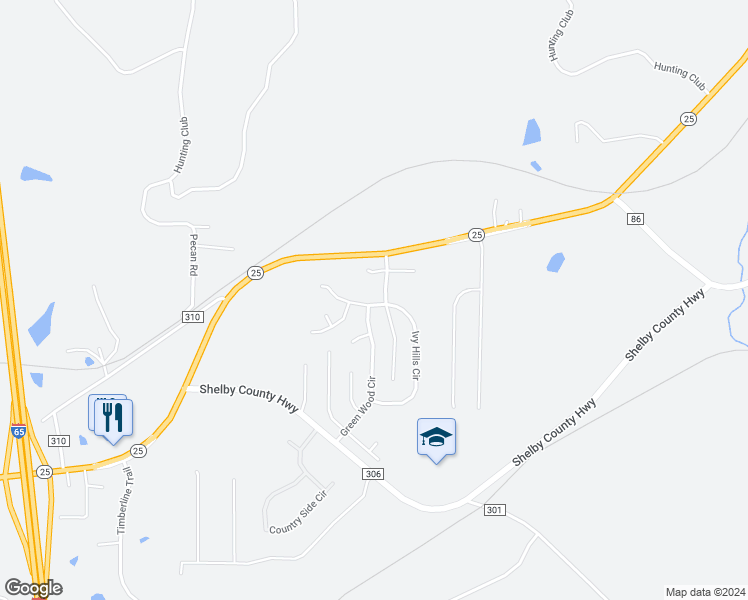 map of restaurants, bars, coffee shops, grocery stores, and more near 251 Ivy Hills Circle in Calera