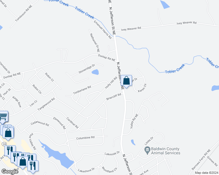 map of restaurants, bars, coffee shops, grocery stores, and more near 1871 Holly Hill Road in Milledgeville