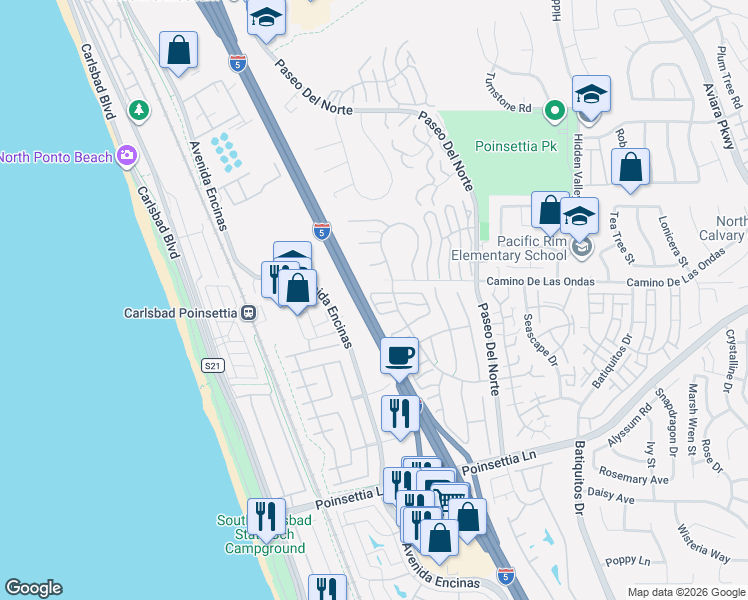 map of restaurants, bars, coffee shops, grocery stores, and more near 811 Skysail Avenue in Carlsbad