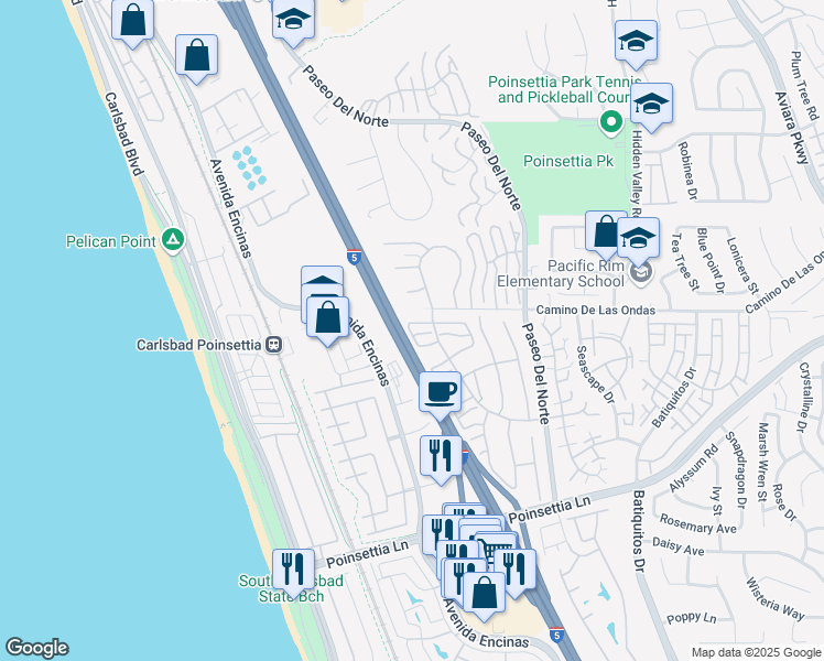 map of restaurants, bars, coffee shops, grocery stores, and more near 803 Skysail Avenue in Carlsbad