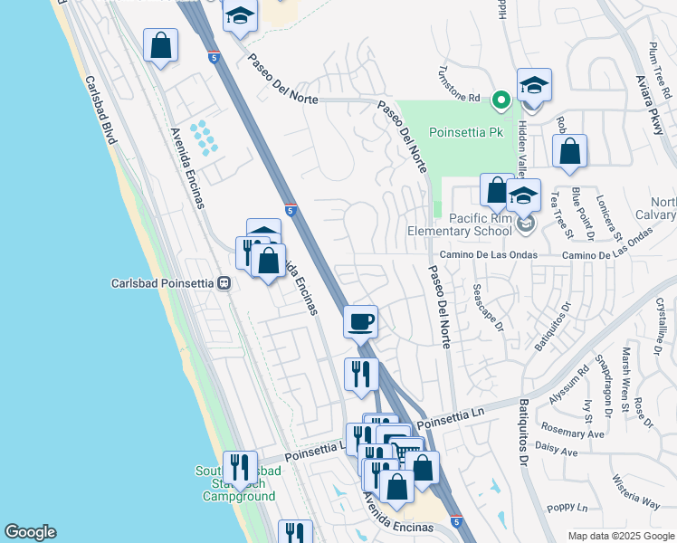 map of restaurants, bars, coffee shops, grocery stores, and more near 803 Skysail Avenue in Carlsbad
