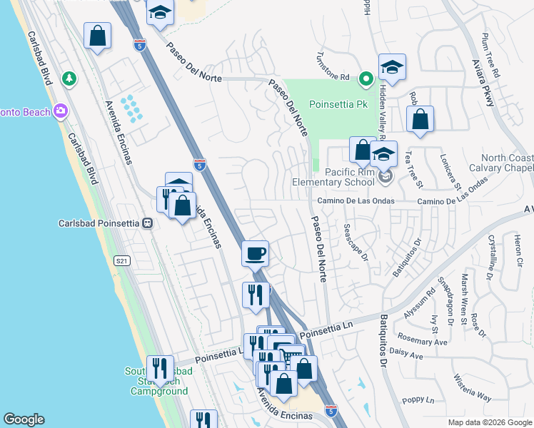 map of restaurants, bars, coffee shops, grocery stores, and more near 837 Skysail Avenue in Carlsbad