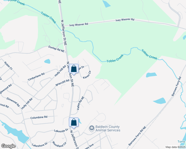 map of restaurants, bars, coffee shops, grocery stores, and more near 1700 Valley Road Northeast in Milledgeville
