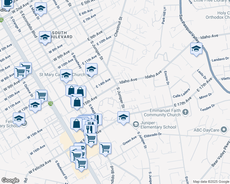 map of restaurants, bars, coffee shops, grocery stores, and more near 204 Apple Glen in Escondido