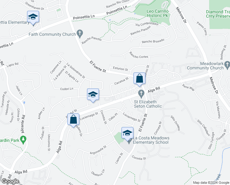 map of restaurants, bars, coffee shops, grocery stores, and more near 2824 Unicornio Street in Carlsbad