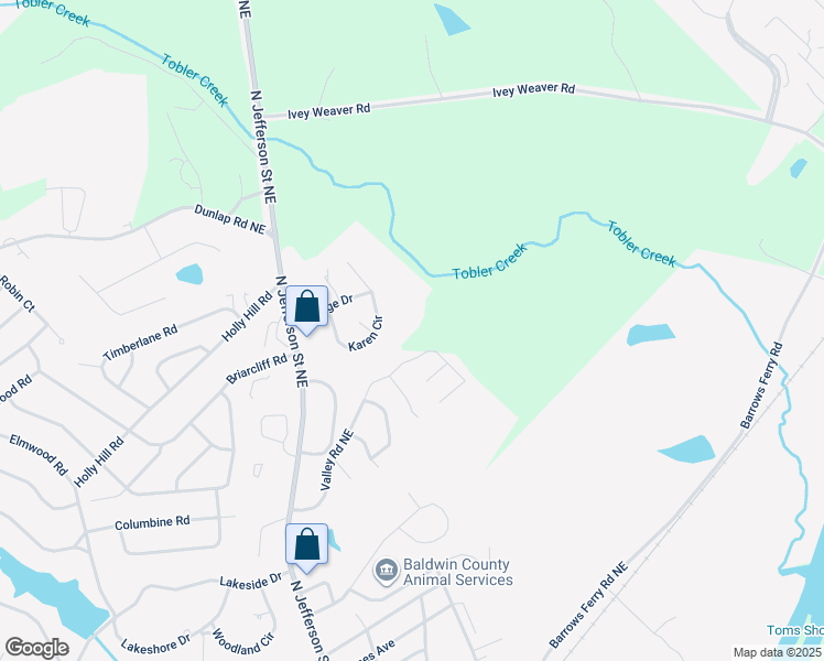 map of restaurants, bars, coffee shops, grocery stores, and more near 1700 Valley Road Northeast in Milledgeville