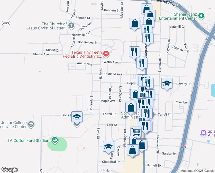 map of restaurants, bars, coffee shops, grocery stores, and more near 3206 Mitchell Street in Greenville
