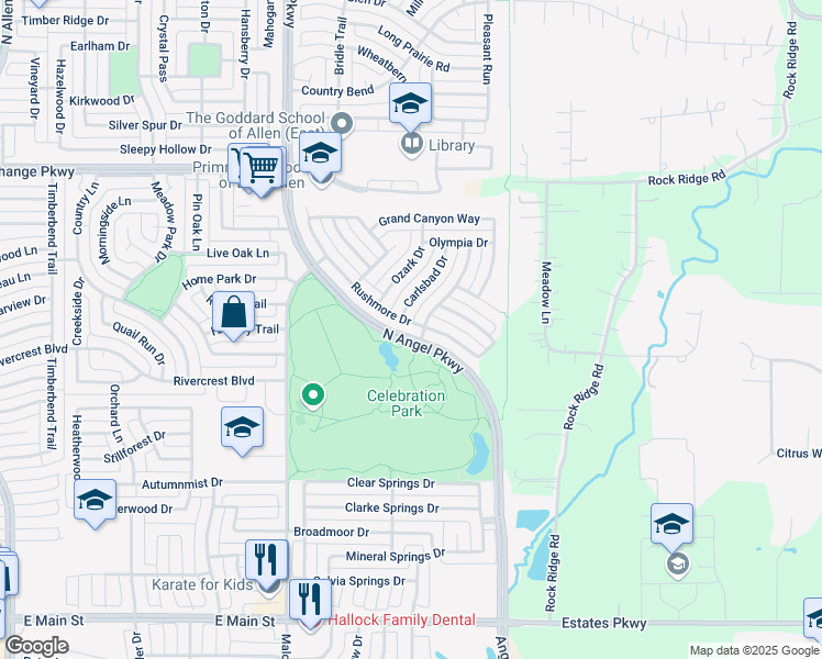 map of restaurants, bars, coffee shops, grocery stores, and more near 903 Rushmore Drive in Allen