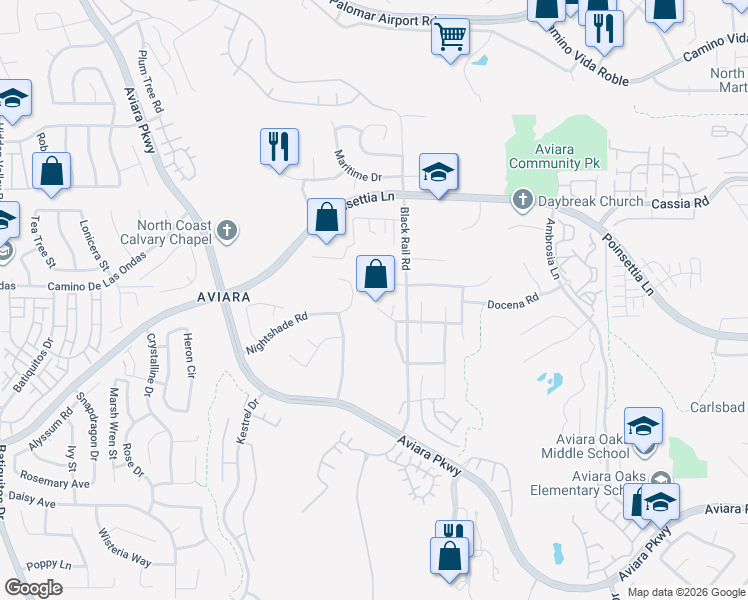 map of restaurants, bars, coffee shops, grocery stores, and more near 1518 White Sage Way in Carlsbad