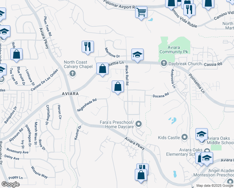 map of restaurants, bars, coffee shops, grocery stores, and more near 1518 White Sage Way in Carlsbad