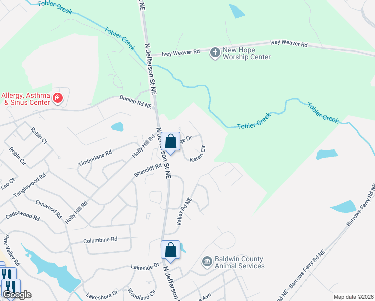 map of restaurants, bars, coffee shops, grocery stores, and more near 1909 Karen Circle in Milledgeville