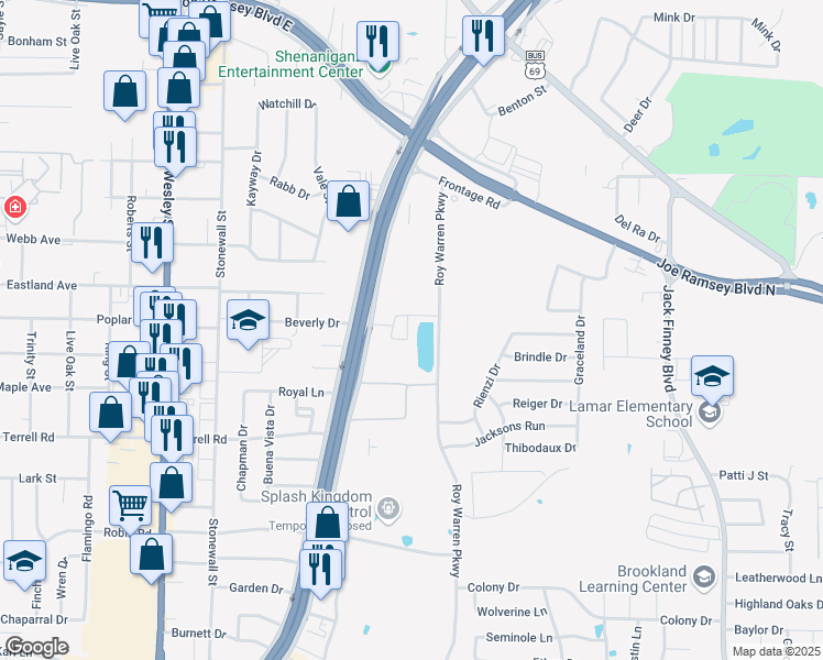 map of restaurants, bars, coffee shops, grocery stores, and more near 6011 Interstate 30 Frontage Road in Greenville