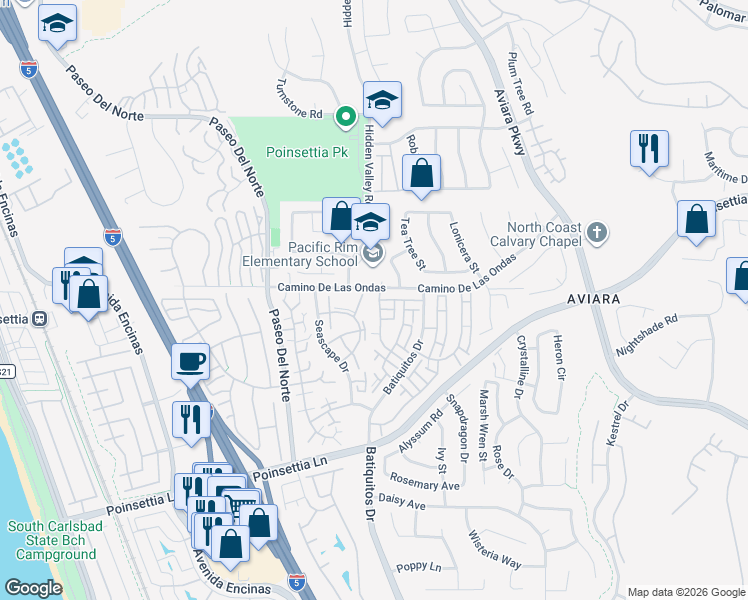 map of restaurants, bars, coffee shops, grocery stores, and more near 902 Hawthorne Avenue in Carlsbad