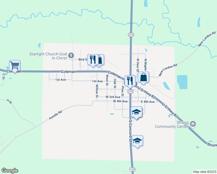 map of restaurants, bars, coffee shops, grocery stores, and more near 313 West 2nd Avenue in Strong