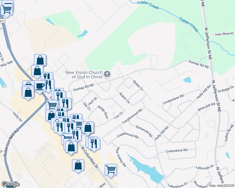map of restaurants, bars, coffee shops, grocery stores, and more near 2281 Leo Court in Milledgeville