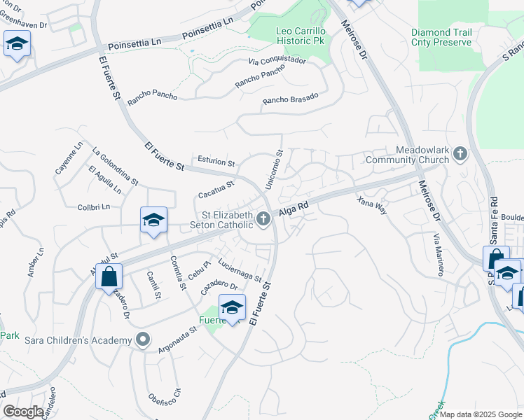 map of restaurants, bars, coffee shops, grocery stores, and more near 2943 Unicornio Street in Carlsbad
