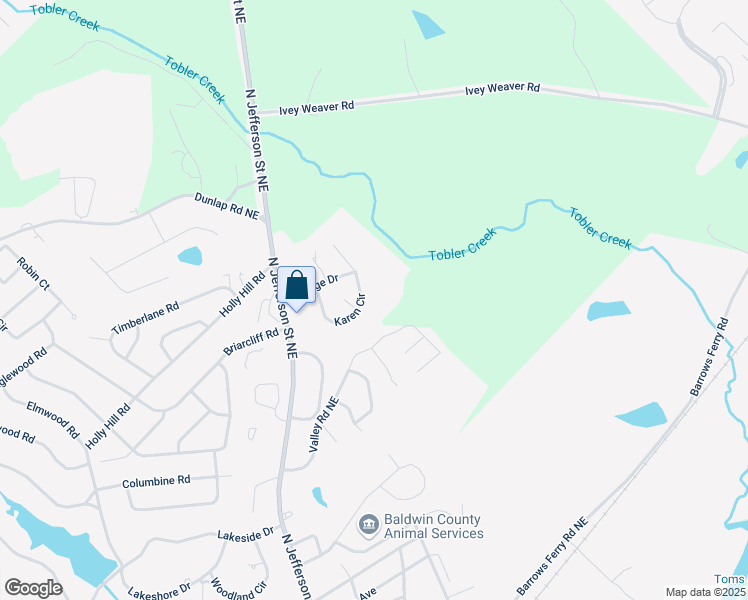 map of restaurants, bars, coffee shops, grocery stores, and more near 1700 Valley Road Northeast in Milledgeville