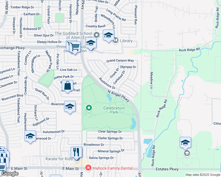 map of restaurants, bars, coffee shops, grocery stores, and more near 903 Rushmore Drive in Allen