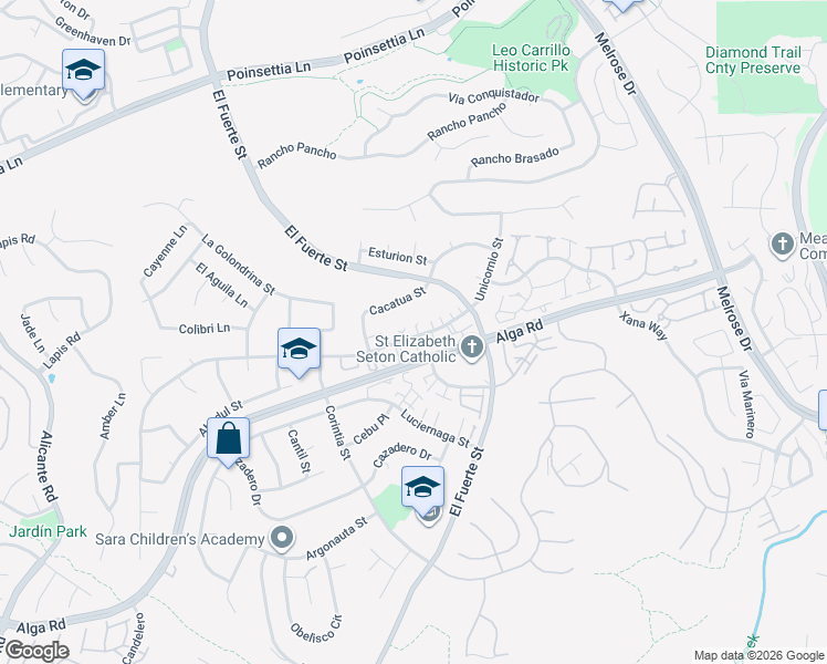 map of restaurants, bars, coffee shops, grocery stores, and more near 2910 Pearl Place in Carlsbad