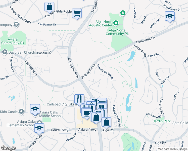 map of restaurants, bars, coffee shops, grocery stores, and more near 6725 Limonite Court in Carlsbad