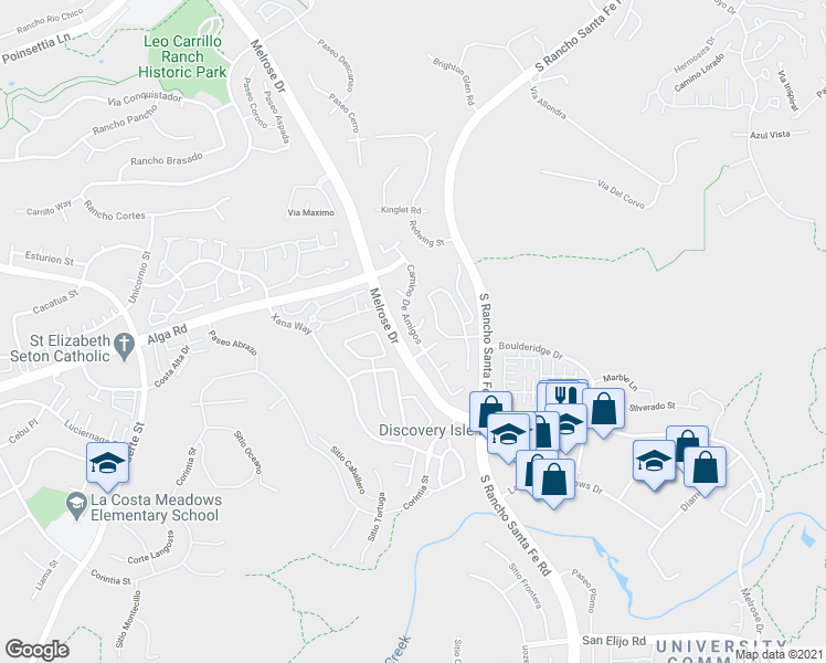map of restaurants, bars, coffee shops, grocery stores, and more near Camino De Amigos & Corte Diego in Carlsbad