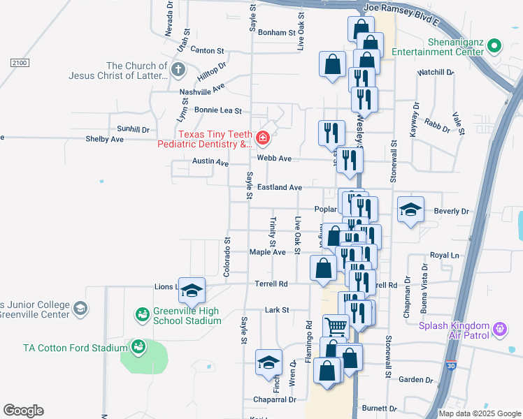 map of restaurants, bars, coffee shops, grocery stores, and more near 3209 Poplar Avenue in Greenville
