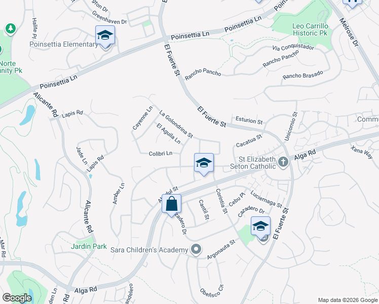 map of restaurants, bars, coffee shops, grocery stores, and more near 2700 Socorro Lane in Carlsbad