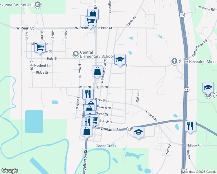 map of restaurants, bars, coffee shops, grocery stores, and more near 100 North Wayne Street in Macon