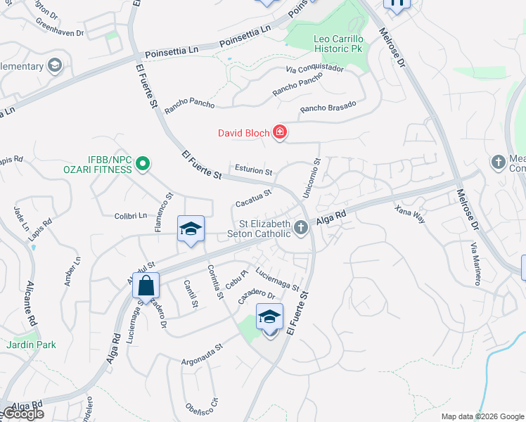map of restaurants, bars, coffee shops, grocery stores, and more near 2855 Cacatua Street in Carlsbad