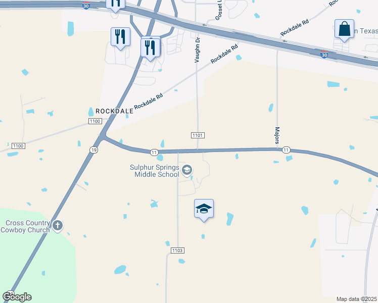 map of restaurants, bars, coffee shops, grocery stores, and more near 876 Wildcat Way in Sulphur Springs