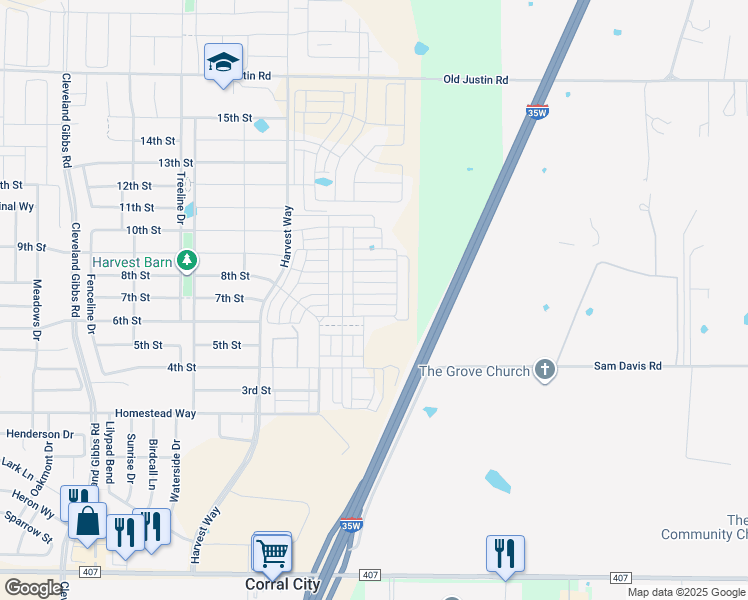 map of restaurants, bars, coffee shops, grocery stores, and more near 705 Lamp Post Lane in Argyle