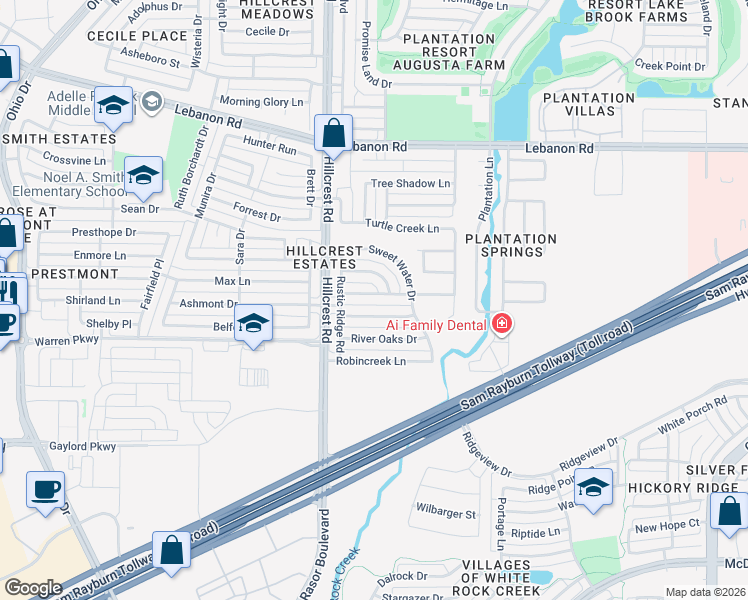 map of restaurants, bars, coffee shops, grocery stores, and more near 10801 Wild Oak Drive in Frisco
