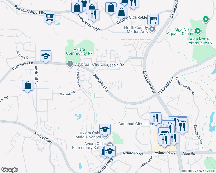 map of restaurants, bars, coffee shops, grocery stores, and more near 6602 Spartina Court in Carlsbad