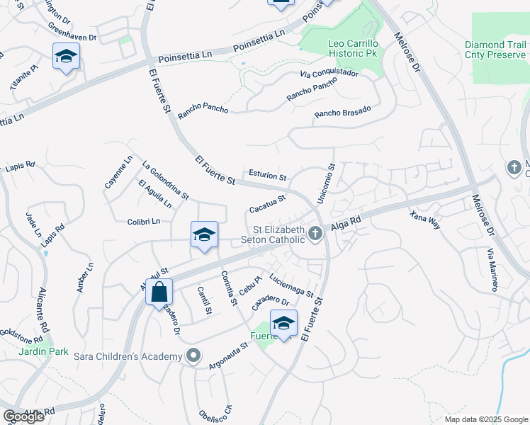 map of restaurants, bars, coffee shops, grocery stores, and more near 2841 Cacatua Street in Carlsbad
