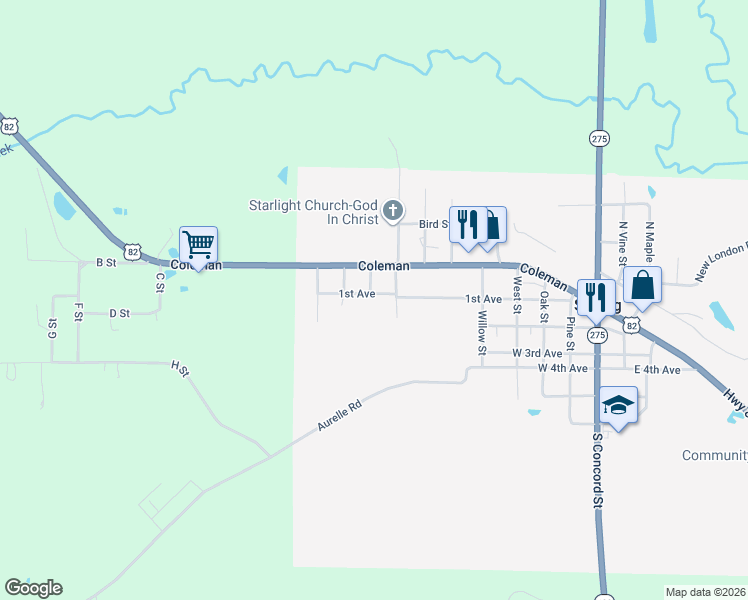 map of restaurants, bars, coffee shops, grocery stores, and more near 146 South Hickory Street in Strong
