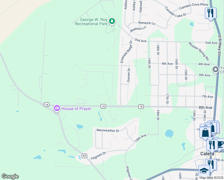 map of restaurants, bars, coffee shops, grocery stores, and more near 1146 Emerald Ridge Drive in Calera