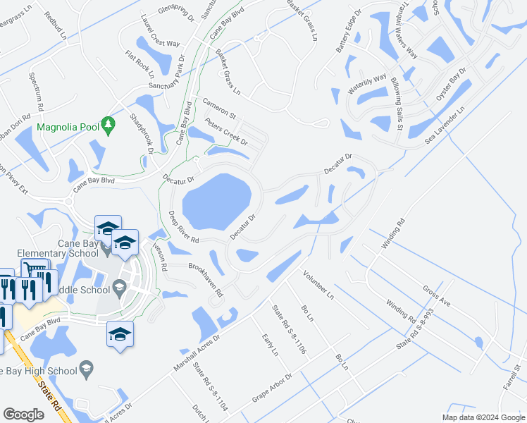 map of restaurants, bars, coffee shops, grocery stores, and more near 180 Decatur Drive in Summerville