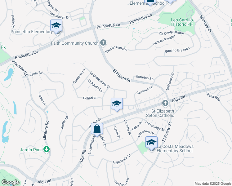 map of restaurants, bars, coffee shops, grocery stores, and more near 6430 El Perico Lane in Carlsbad