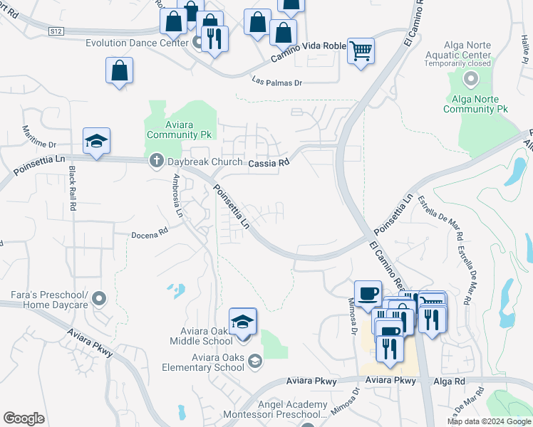 map of restaurants, bars, coffee shops, grocery stores, and more near 6698 Spartina Court in Carlsbad