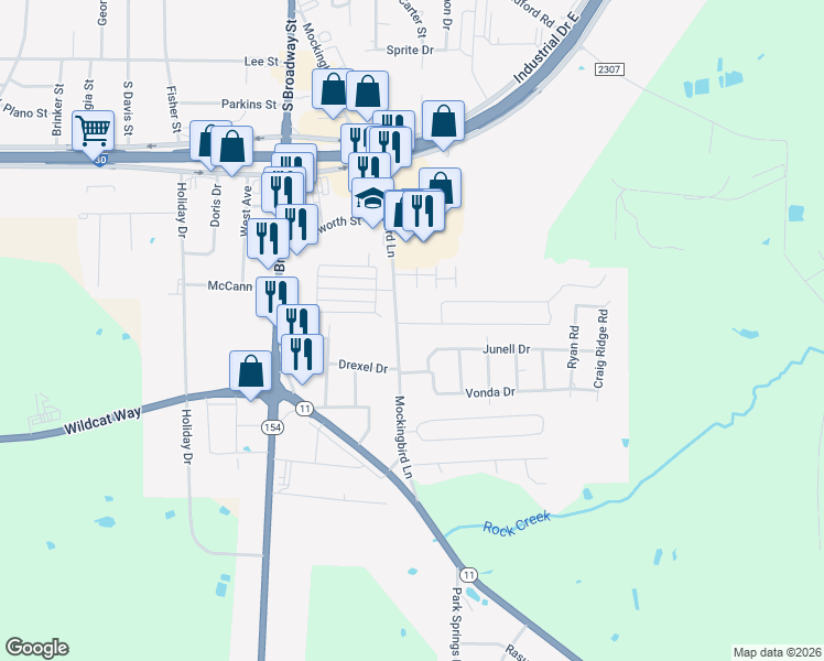 map of restaurants, bars, coffee shops, grocery stores, and more near 301 Kelli Circle in Sulphur Springs