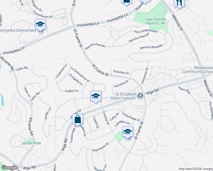 map of restaurants, bars, coffee shops, grocery stores, and more near 6428 Chiriqui Lane in Carlsbad