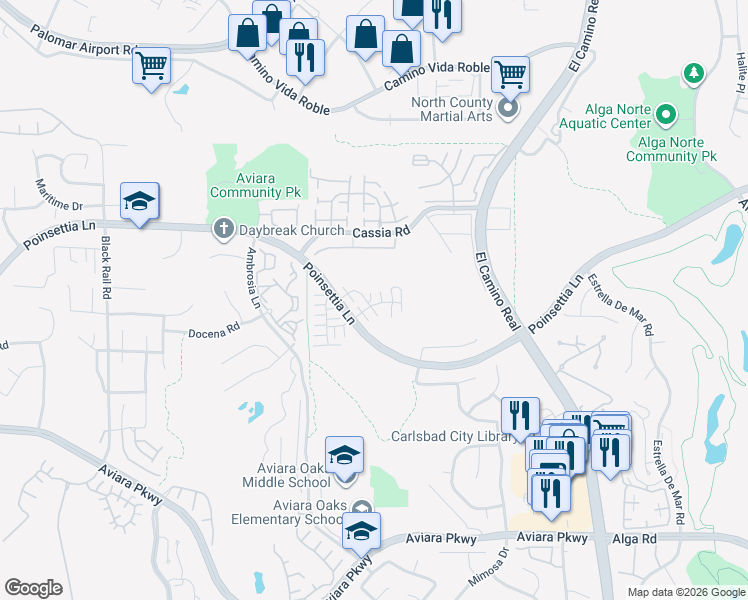 map of restaurants, bars, coffee shops, grocery stores, and more near 6698 Spartina Court in Carlsbad