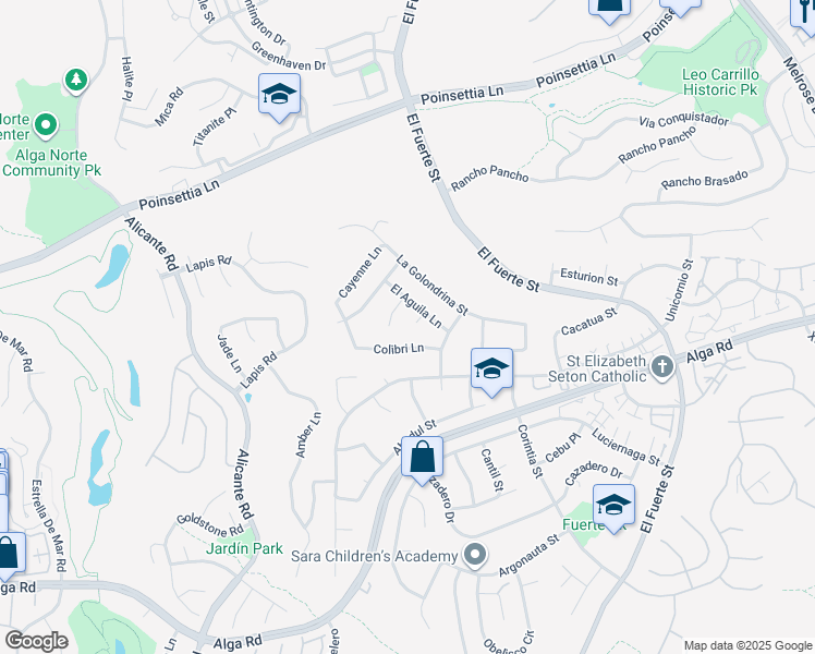 map of restaurants, bars, coffee shops, grocery stores, and more near 6429 La Vanco Court in Carlsbad