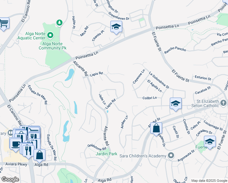 map of restaurants, bars, coffee shops, grocery stores, and more near 2381 Larimar Avenue in Carlsbad
