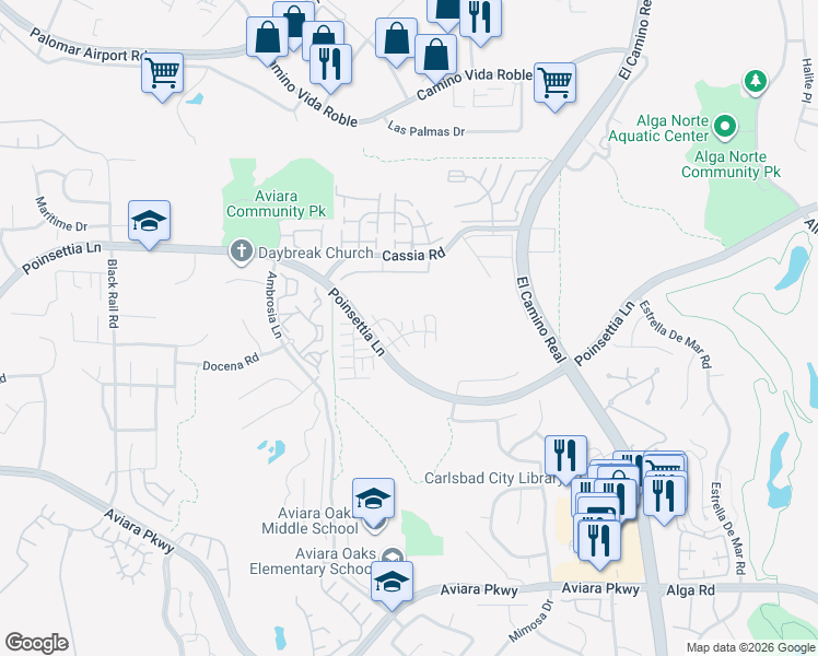 map of restaurants, bars, coffee shops, grocery stores, and more near 4063-4085 Cassia Road in Carlsbad